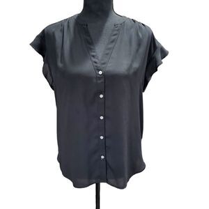 EUC J. Crew women's button down short sleeve blouse top, black XS